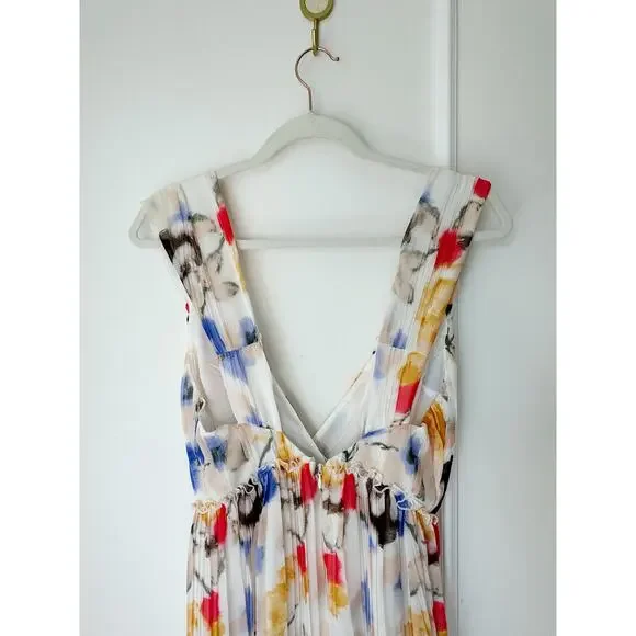 Reiss white floral maxi dress pleasted skirt size 4 - Picture 7 of 11